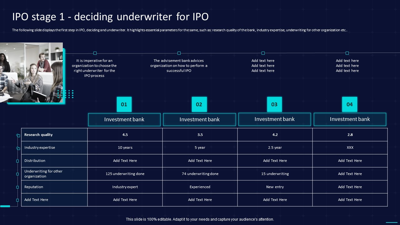 Action Plan To Implement Exit Strategy For Investors Ipo Stage 1 Deciding Underwriter For IPO Download PDF