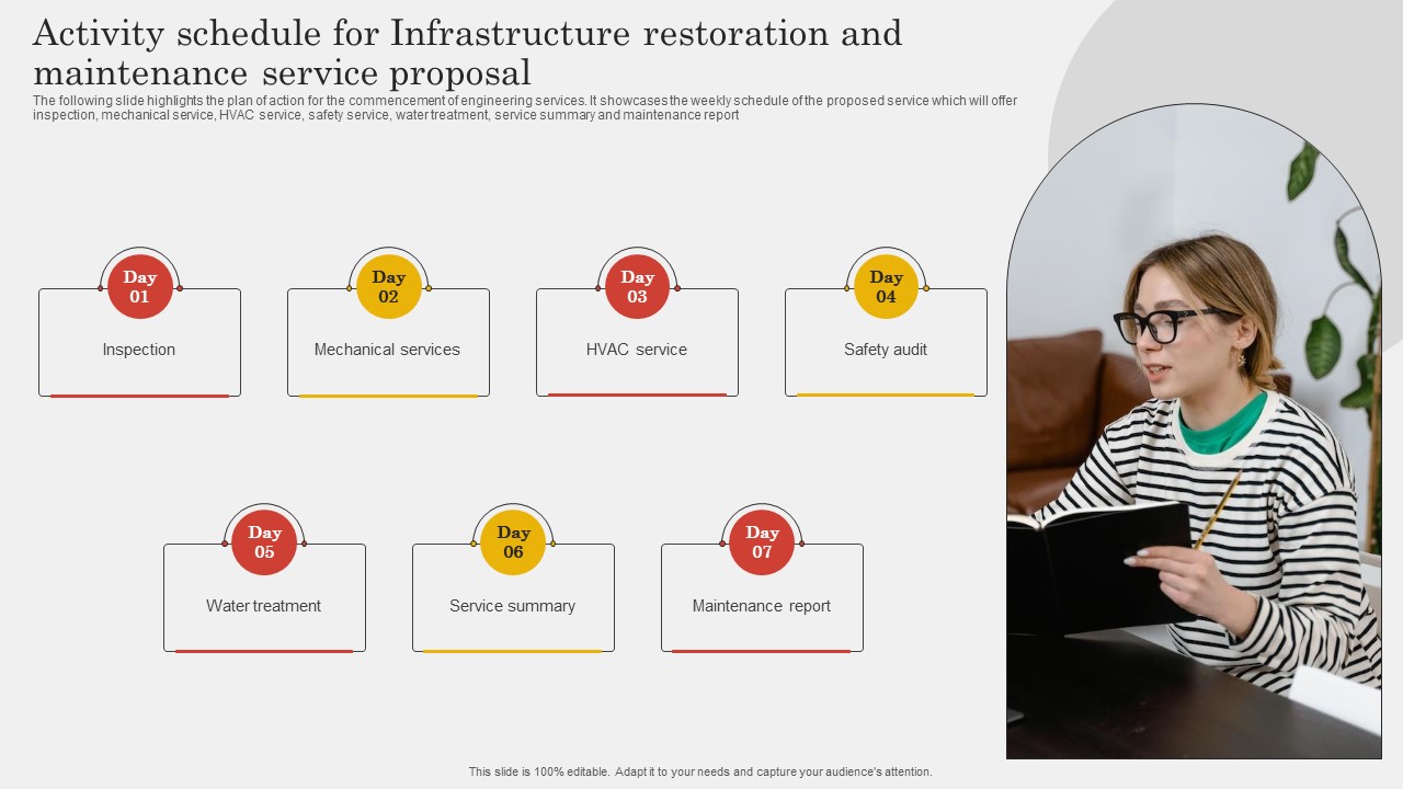 Activity Schedule For Infrastructure Restoration And Maintenance Service Proposal Mockup PDF