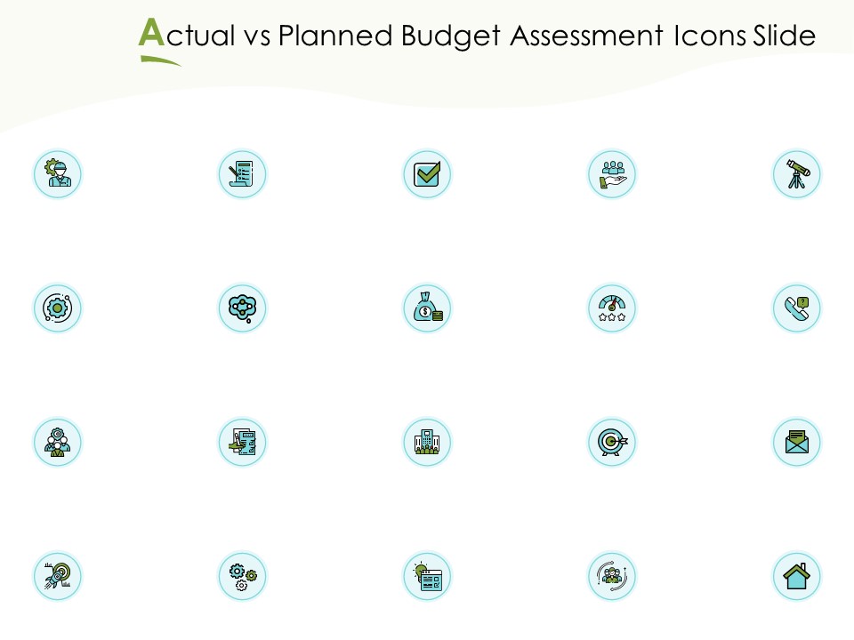 Actual Vs Planned Budget Assessment Icons Slide Ppt PowerPoint Presentation Layouts Files PDF