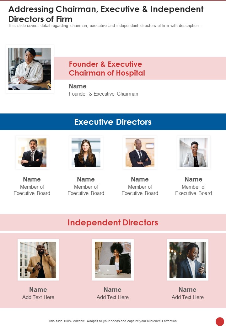 Addressing Chairman Executive And Independent Directors Of Firm One Pager Documents