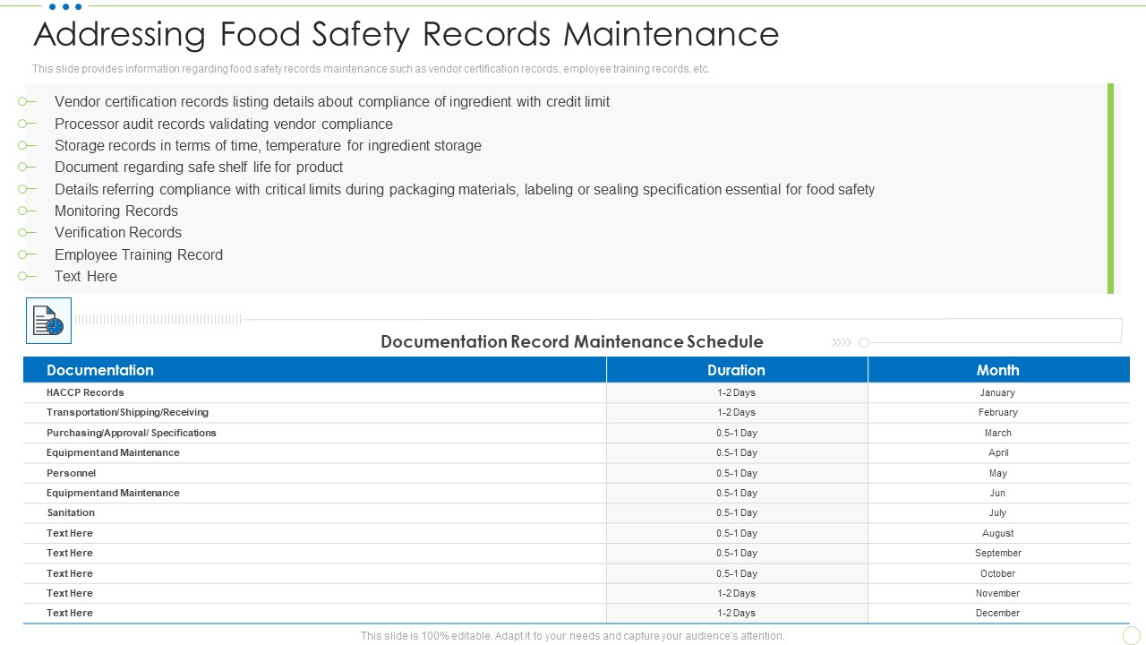 Addressing Food Safety Records Maintenance Food Security Excellence Ppt Portfolio Layout PDF