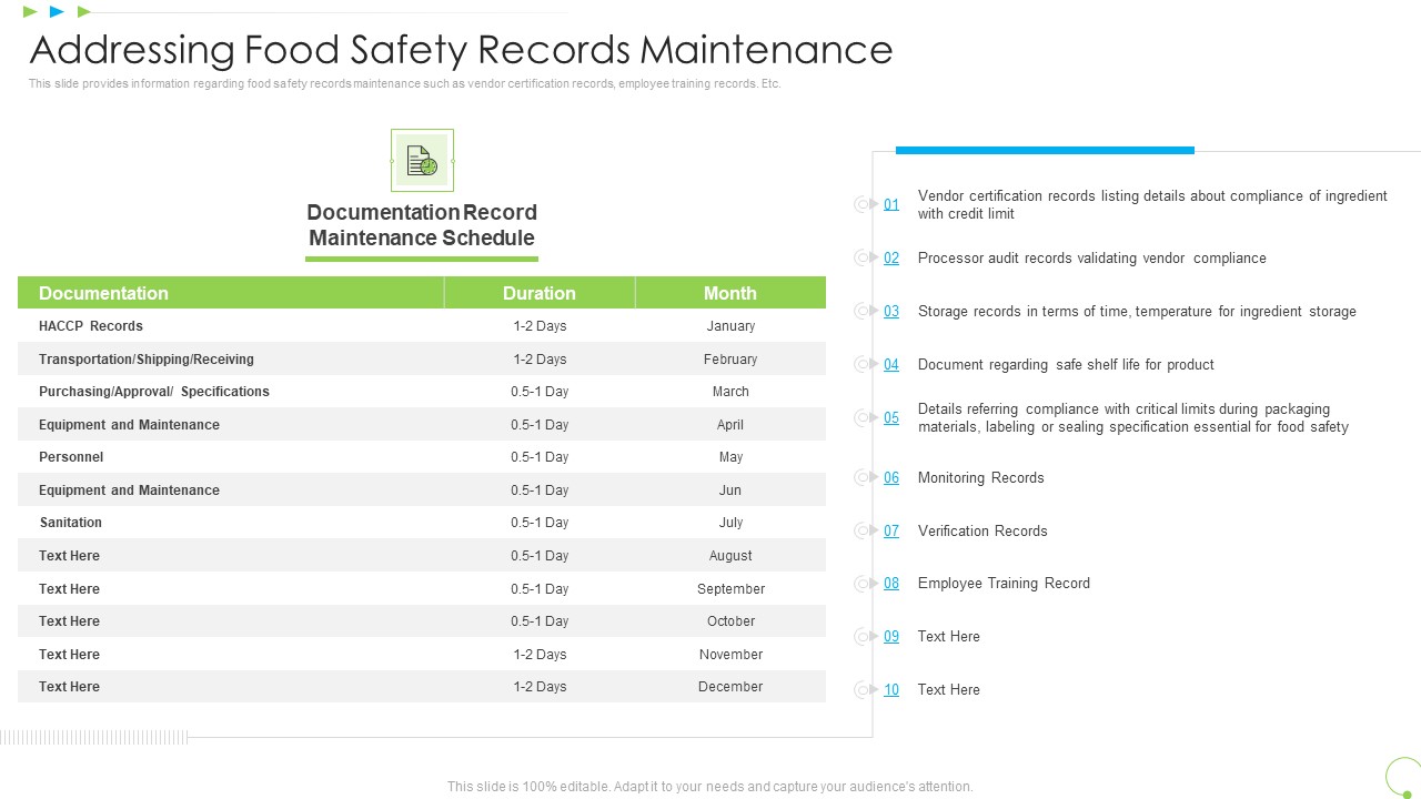 Addressing Food Safety Records Maintenance Uplift Food Production Company Quality Standards Mockup PDF