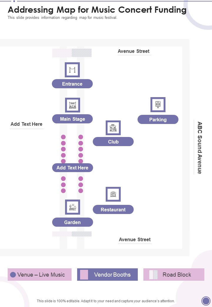 Addressing Map For Music Concert Funding One Pager Sample Example Document