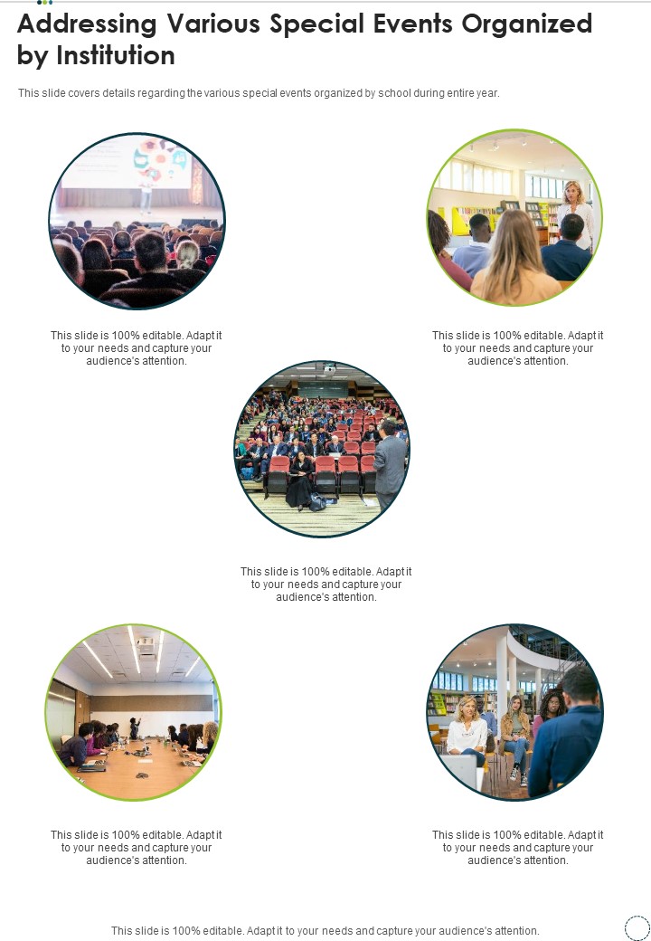 Addressing Various Special Events Organized By Institution One Pager Documents
