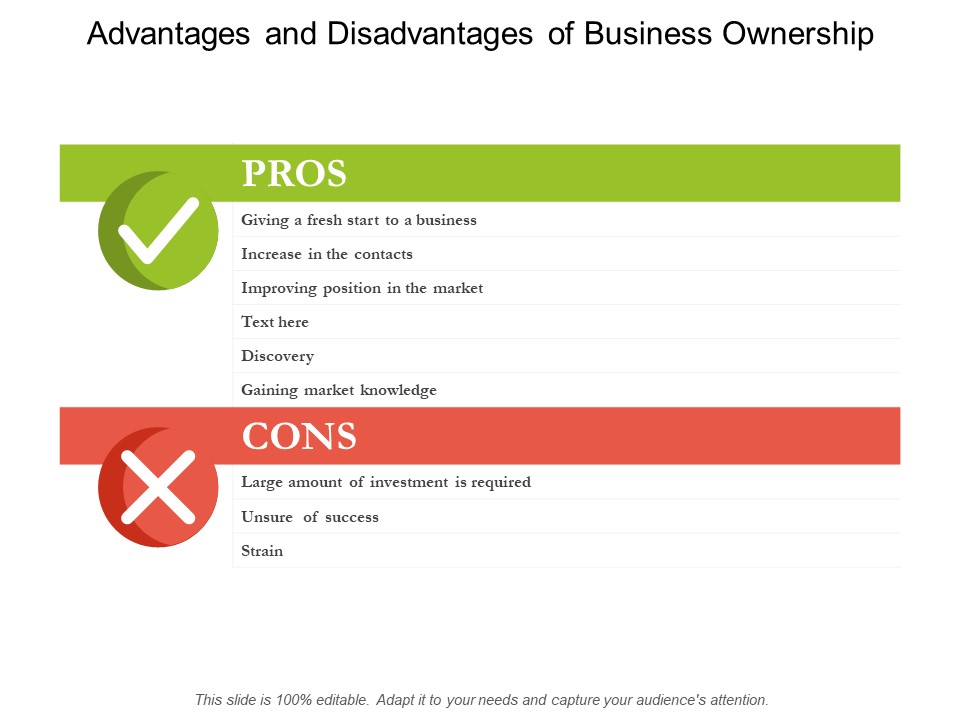 Advantages And Disadvantages Of Business Ownership Ppt PowerPoint Presentation Outline Shapes