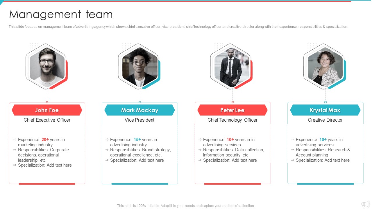 Advertisement And Marketing Agency Company Profile Management Team Download PDF