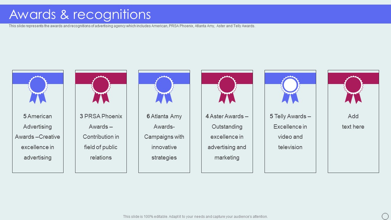 Advertising Solutions Company Details Awards And Recognitions Ppt Icon Layouts PDF