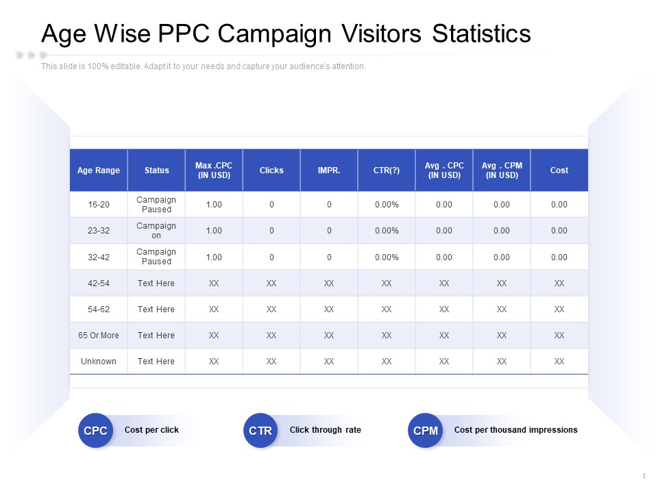 Age Wise PPC Campaign Visitors Statistics Ppt PowerPoint Presentation Portfolio Topics PDF