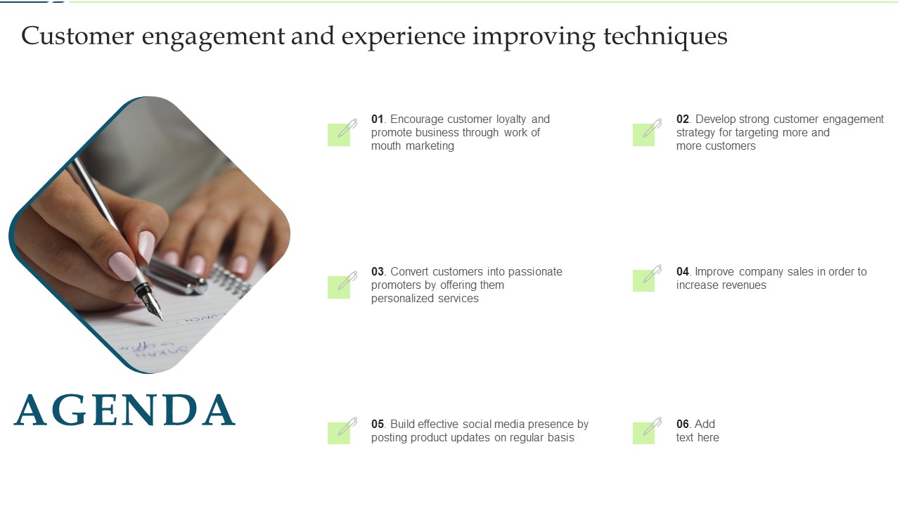Agenda Customer Engagement And Experience Improving Techniques Demonstration PDF