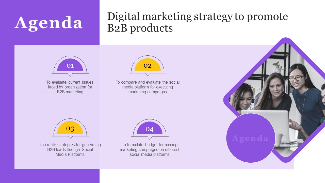 Agenda Digital Marketing Strategy To Promote B2B Products Summary PDF