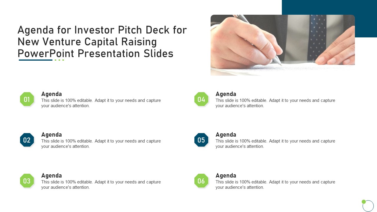 Agenda For Investor Pitch Deck For New Venture Capital Raising Clipart PDF