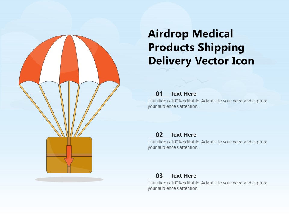 Airdrop Medical Products Shipping Delivery Vector Icon Ppt PowerPoint Presentation File Layout PDF