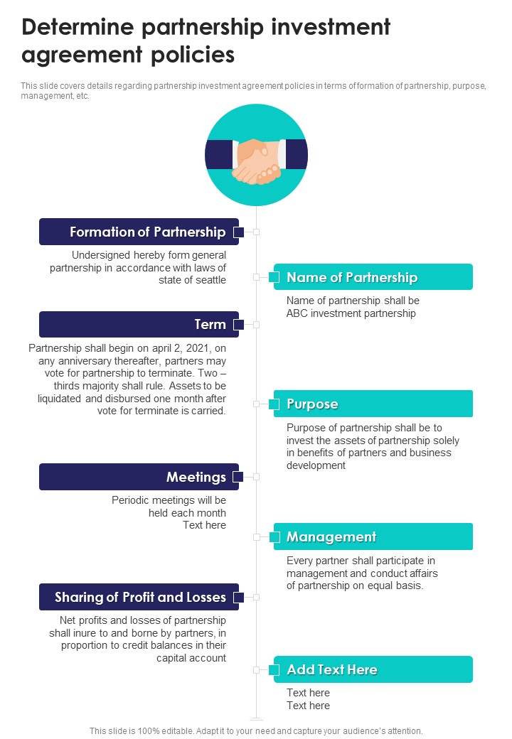 Alliance Funding Determine Partnership Investment Agreement One Pager Sample Example Document