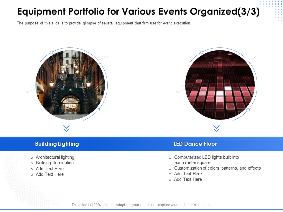 Amusement Event Coordinator Equipment Portfolio For Various Events Organized Building Ppt Summary Graphics PDF