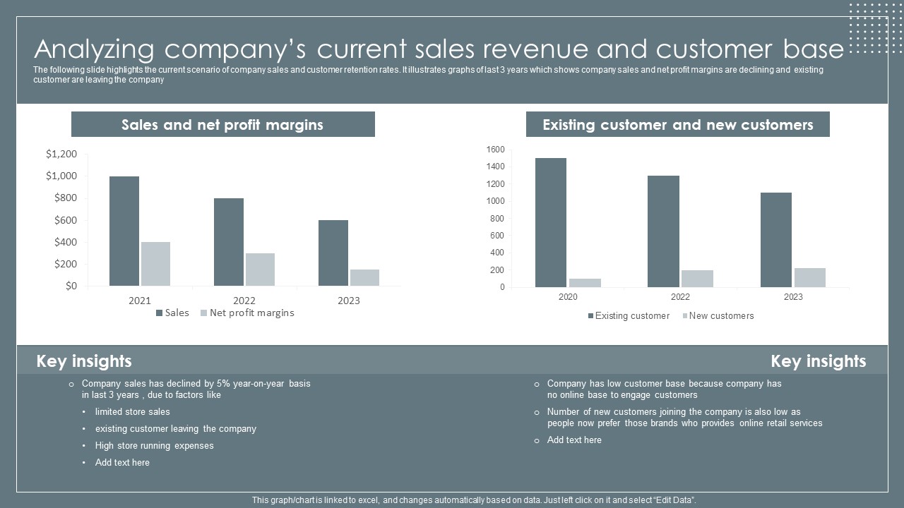 Analyzing Companys Current Sales Revenue And Customer Retail Business Growth Marketing Techniques Elements PDF