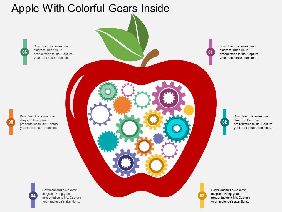 Apple With Colorful Gears Inside Powerpoint Template