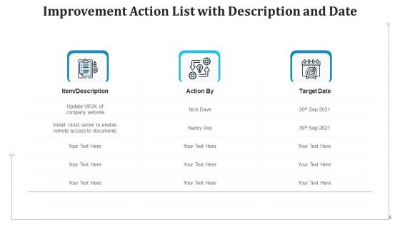 Areas Of Improvement List Date Assigned Ppt PowerPoint Presentation Complete Deck With Slides