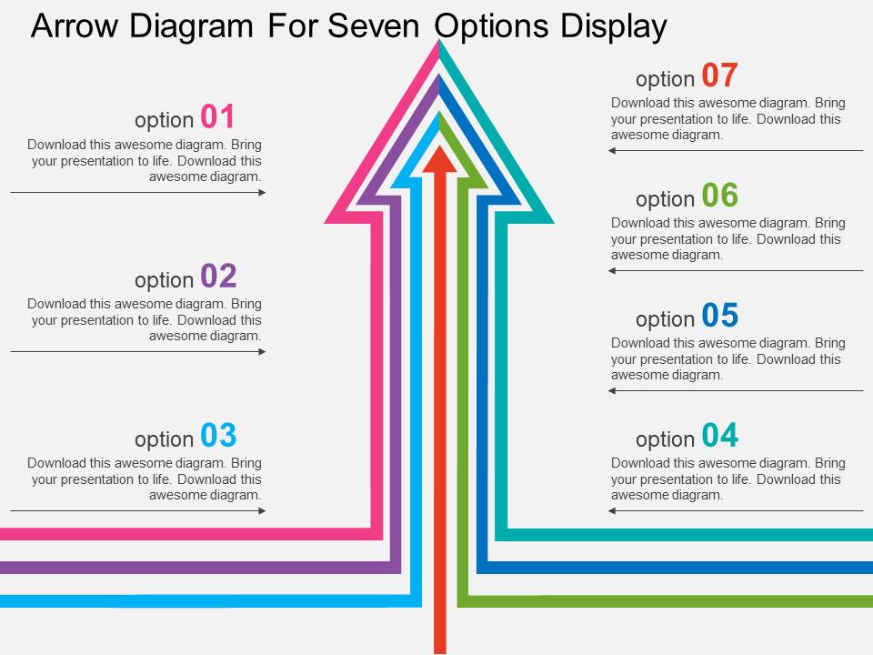 Arrow Diagram For Seven Options Display Powerpoint Template
