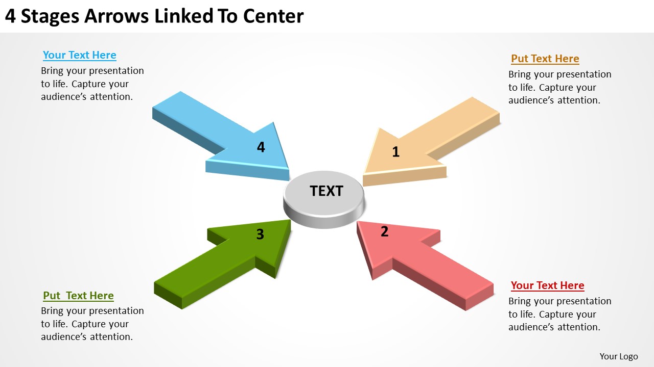 Arrow In PowerPoint 4 Stages Arrows Linked To Center Slides