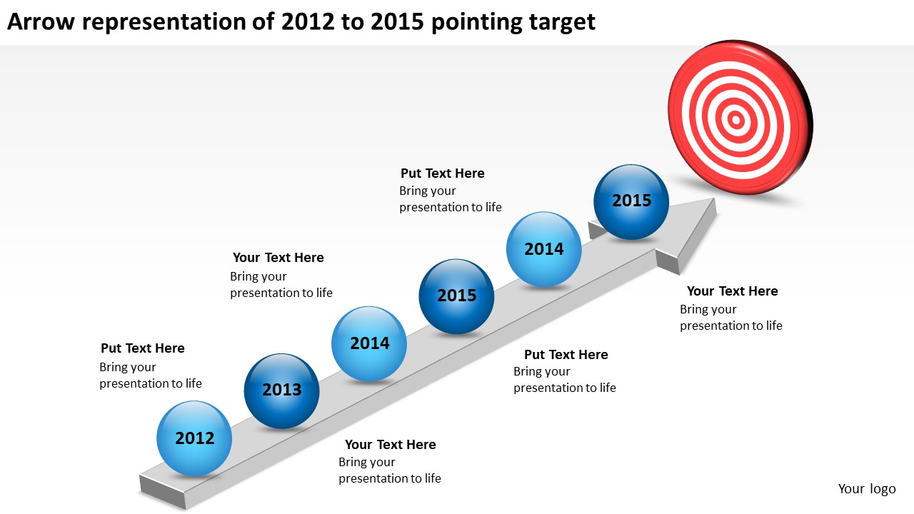 Arrow Representation Of 2012 To 2015 Pointing Target PowerPoint Templates Ppt Slides Graphics