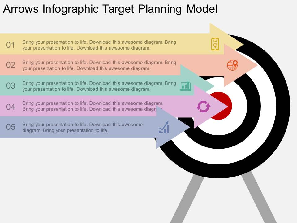 Arrows Infographic Target Planning Model Powerpoint Template