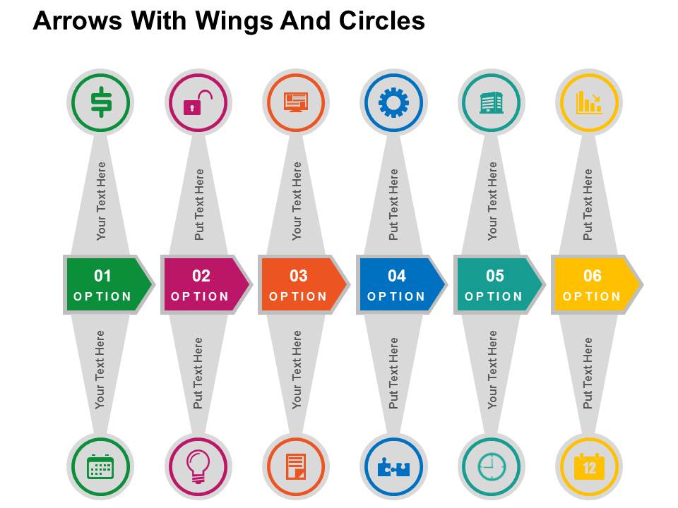 Arrows With Wings And Circles Powerpoint Templates
