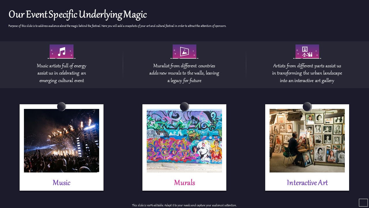 Art And Gallery Event Sponsorship Capital Raising Pitch Deck Our Event Specific Underlying Magic Infographics PDF