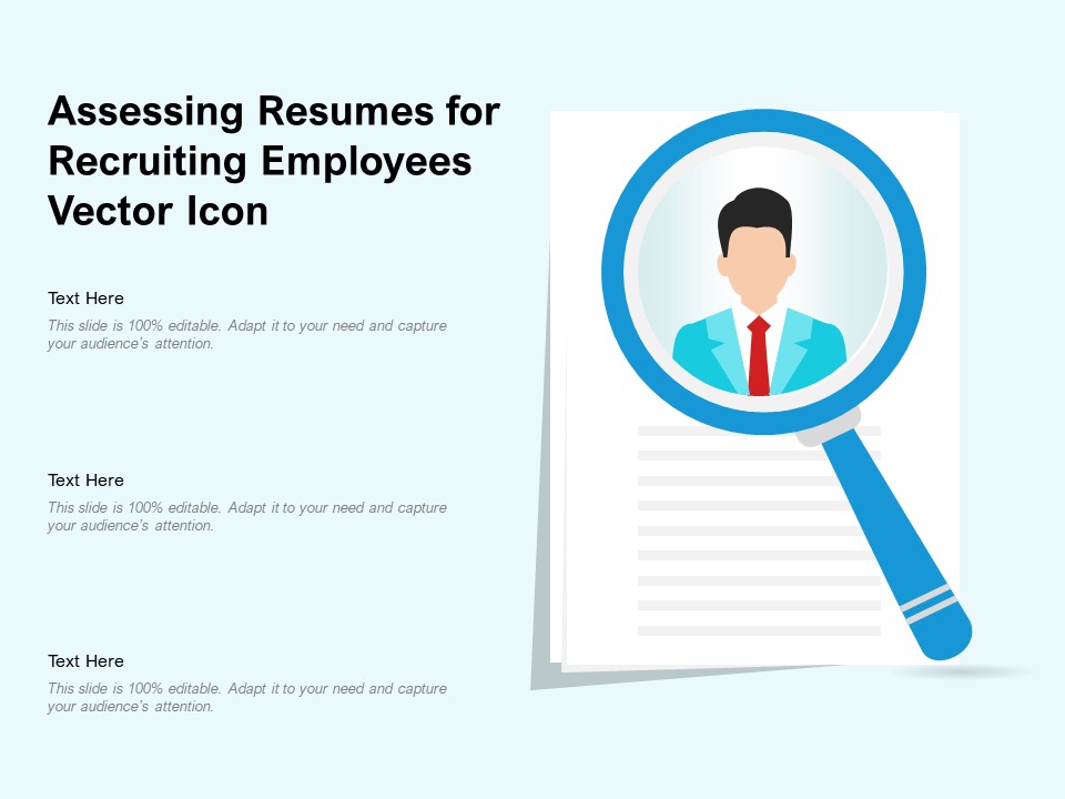 Assessing Resumes For Recruiting Employees Vector Icon Ppt PowerPoint Presentation Gallery Layout PDF