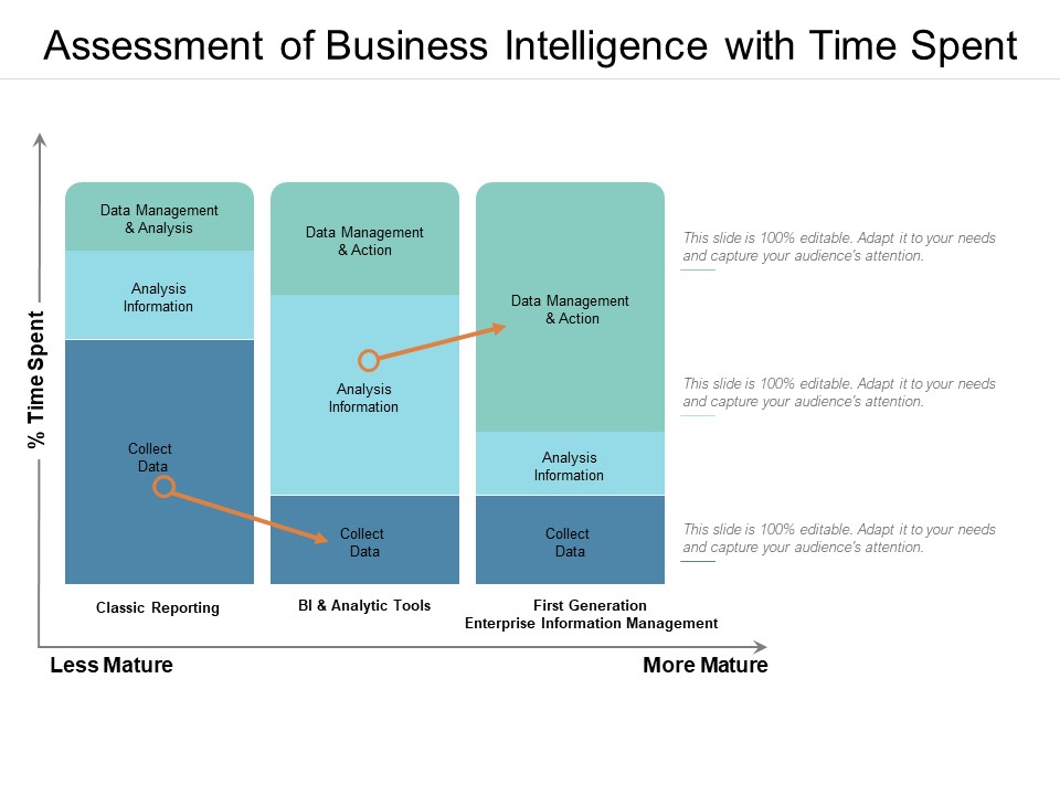 Assessment Of Business Intelligence With Time Spent Ppt PowerPoint Presentation Professional Clipart