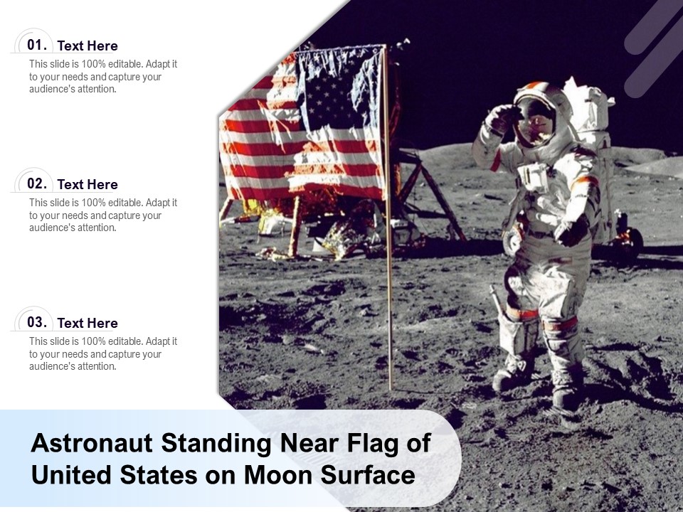 Astronaut Standing Near Flag Of United States On Moon Surface Ppt PowerPoint Presentation Professional Graphics Template PDF