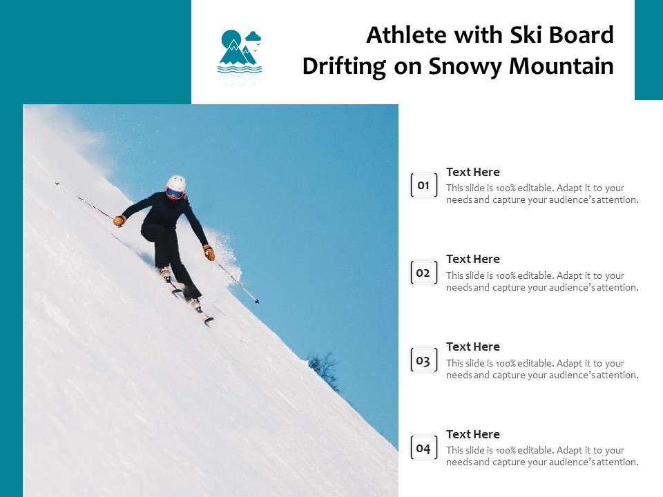 Athlete With Ski Board Drifting On Snowy Mountain Ppt PowerPoint Presentation Summary Slide Portrait