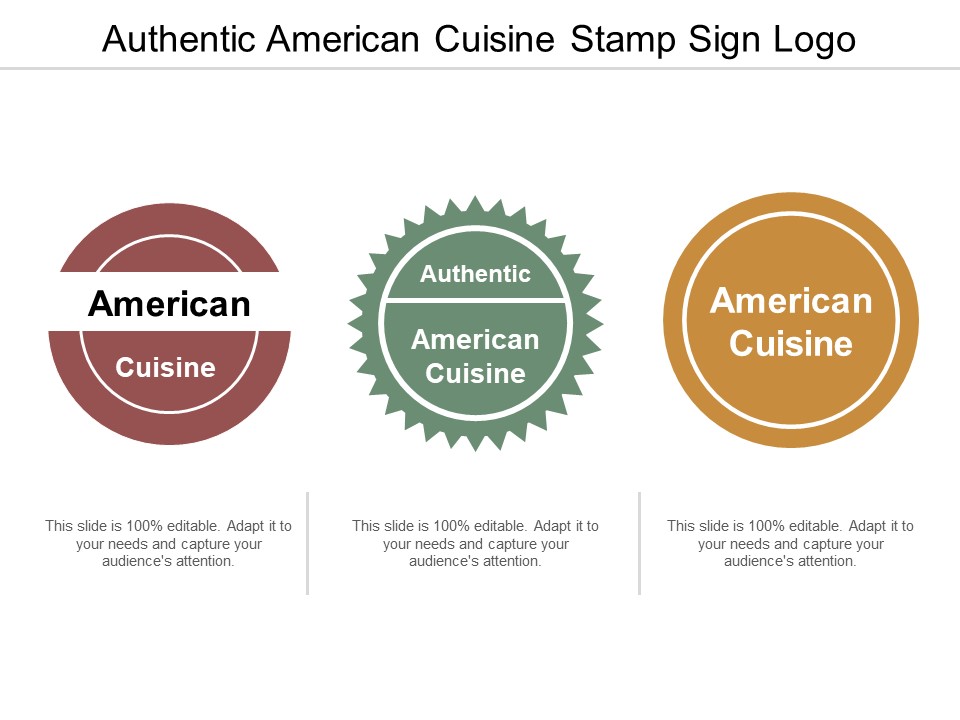 Authentic American Cuisine Stamp Sign Logo Ppt PowerPoint Presentation File Graphics Template