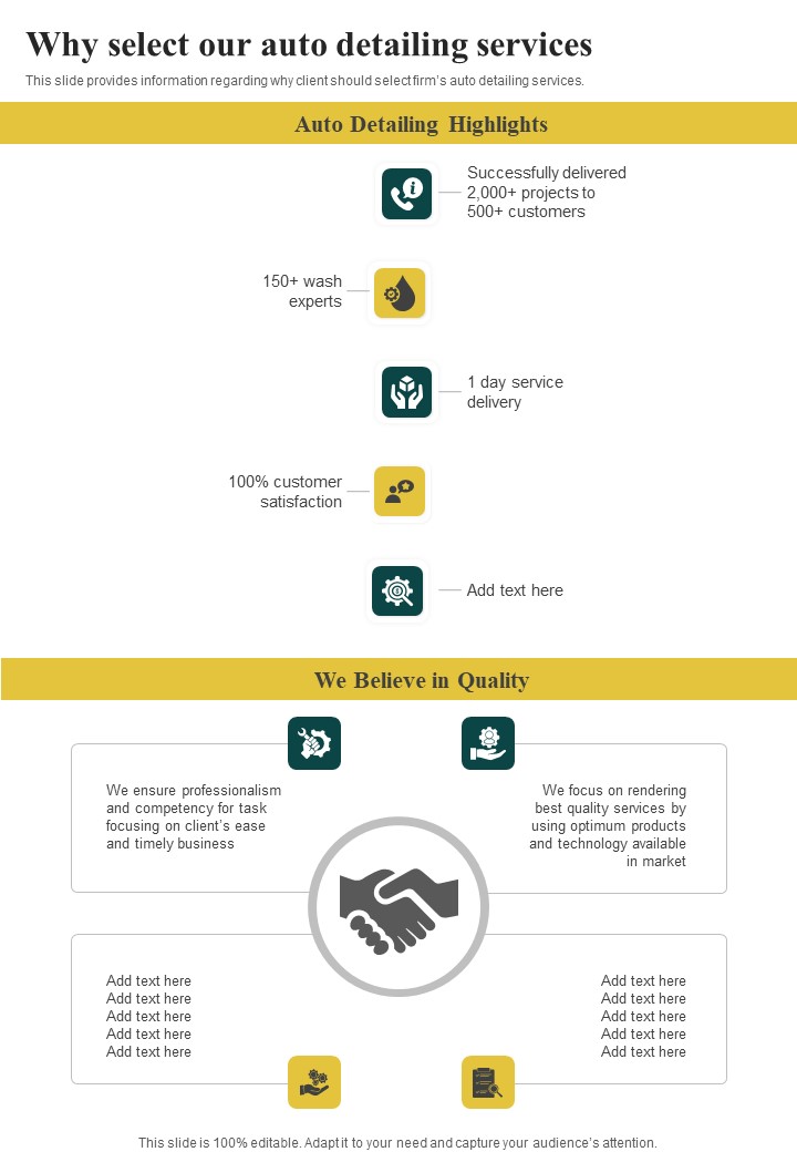 Automobile Repair And Maintenance Why Select Our Auto Detailing One Pager Sample Example Document