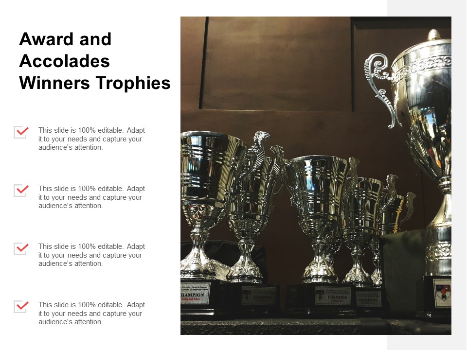 Award And Accolades Winners Trophies Ppt PowerPoint Presentation Icon Slide
