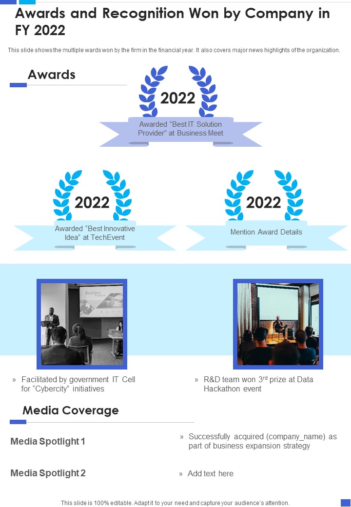 Awards And Recognition Won By Company In FY 2022 One Pager Documents