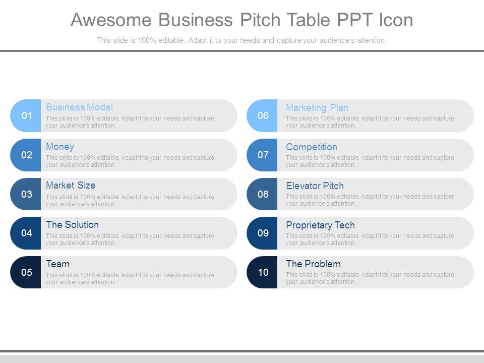 Awesome Business Pitch Table Ppt Icon