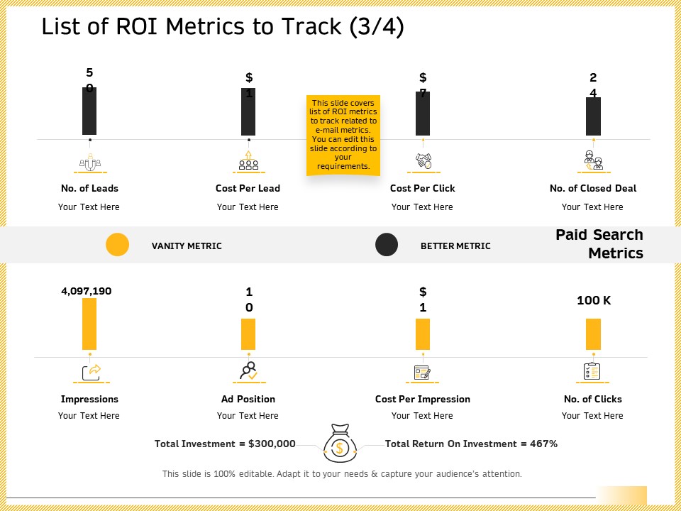 B2B Marketing List Of ROI Metrics To Track Paid Search Metrics Inspiration PDF