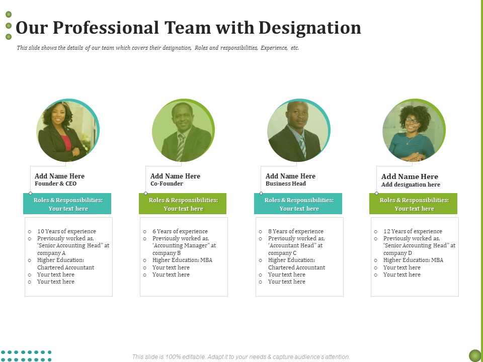 BPO Managing Enterprise Financial Transactions Our Professional Team With Designation Template PDF