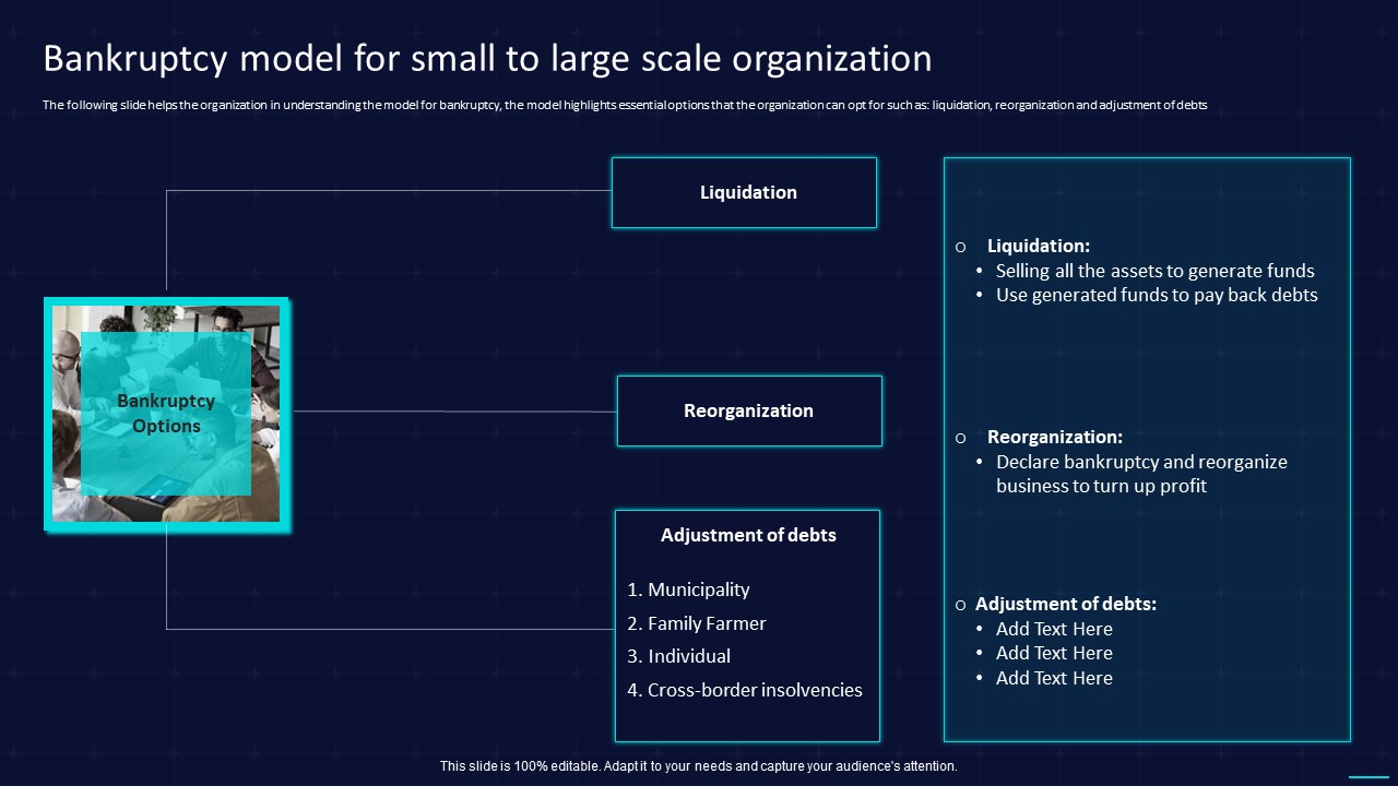Bankruptcy Model For Small To Large Scale Organization Icons PDF