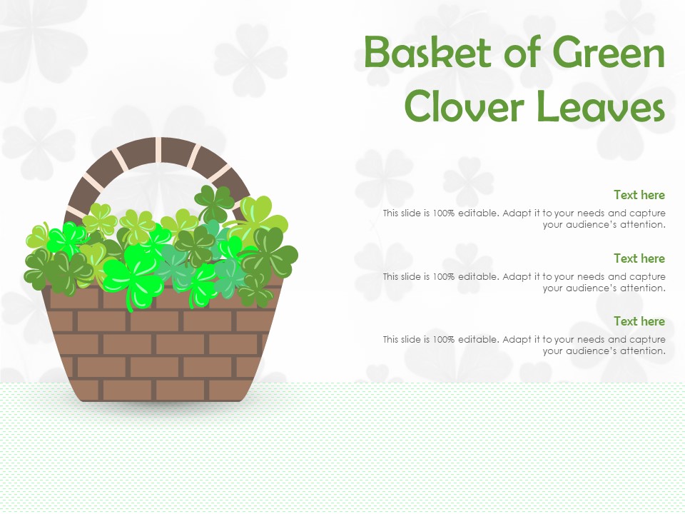 Basket Of Green Clover Leaves Ppt PowerPoint Presentation Styles Images