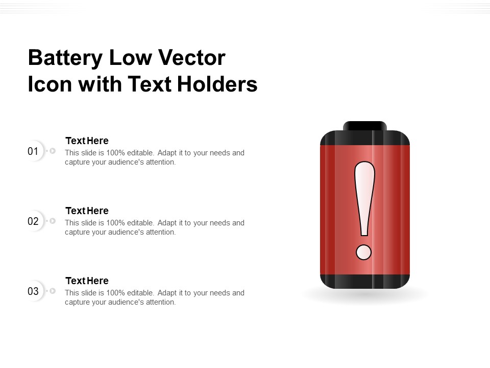Battery Low Vector Icon With Text Holders Ppt PowerPoint Presentation File Formats PDF