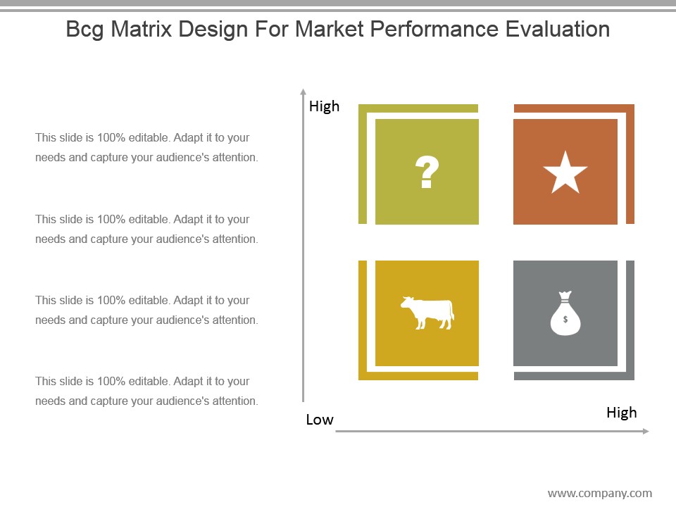 Bcg Matrix Design For Market Performance Evaluation Ppt Slide