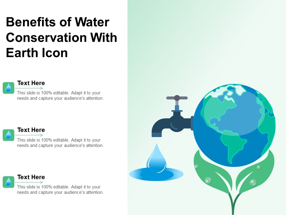 Benefits Of Water Conservation With Earth Icon Ppt PowerPoint Presentation Gallery Guide PDF