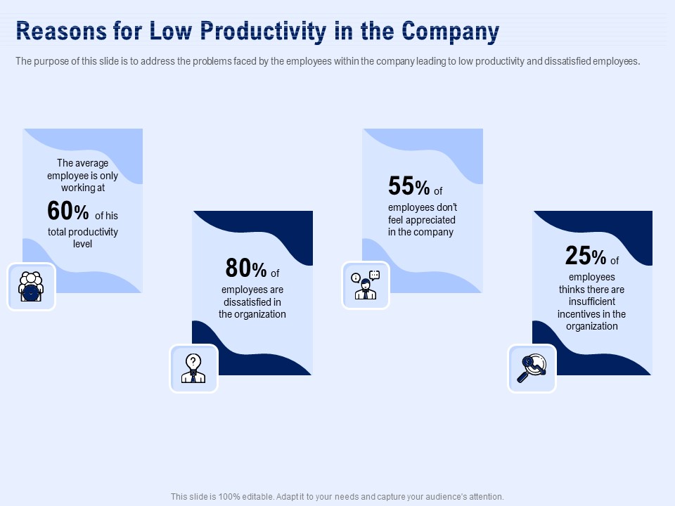 Best Employee Appreciation Workplace Reasons For Low Productivity In The Company Infographics PDF