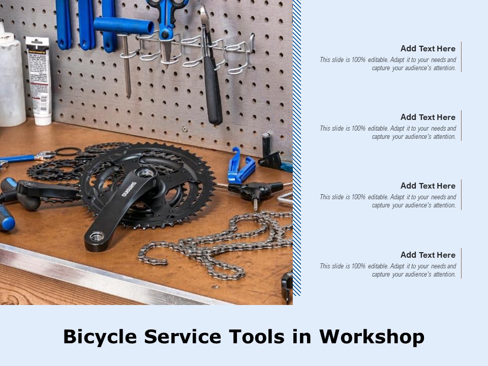 Bicycle Service Tools In Workshop Ppt PowerPoint Presentation Gallery File Formats PDF