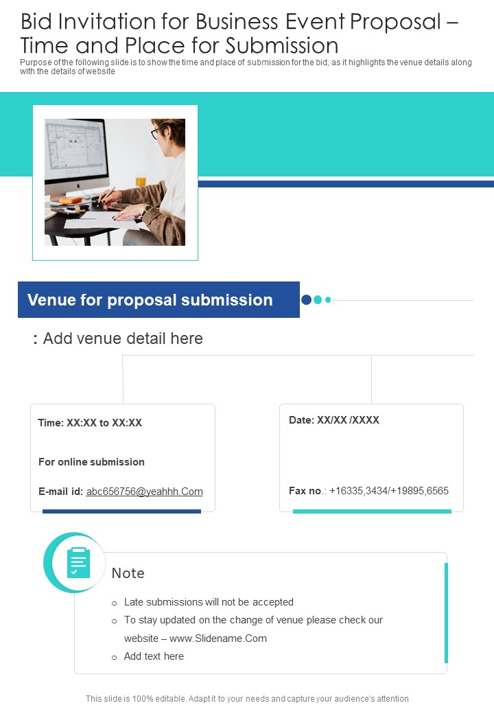 Bid Invitation For Business Event Proposal Time And Place For Submission One Pager Sample Example Document