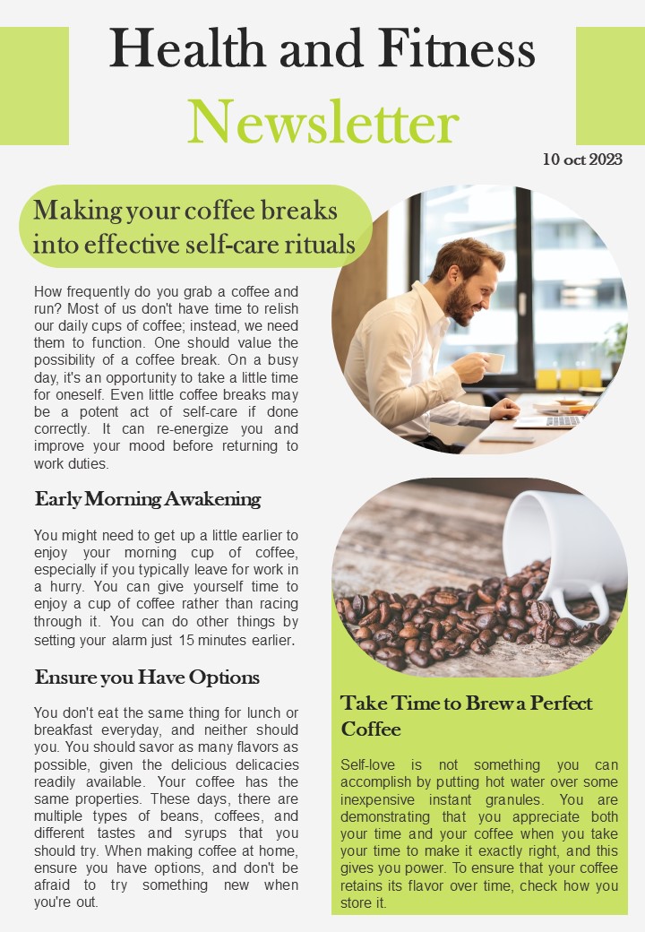 Bifold One Pager Healthy Living And Selfcare Blog Newsletter Template