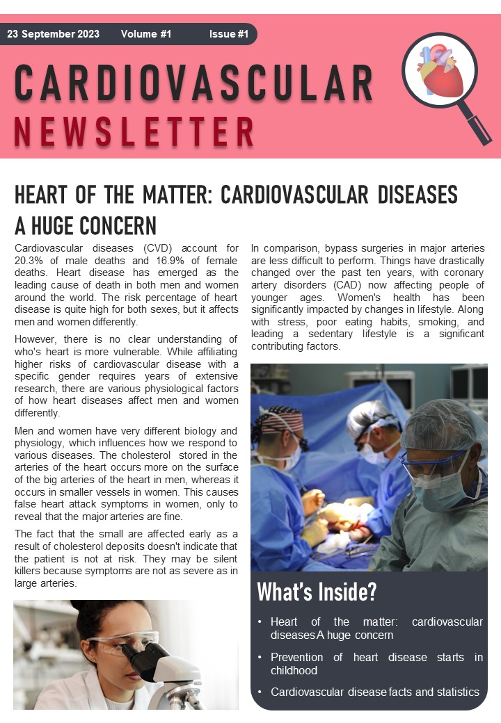 Bifold One Pager Heart And Cardiovascular Newsletter Template