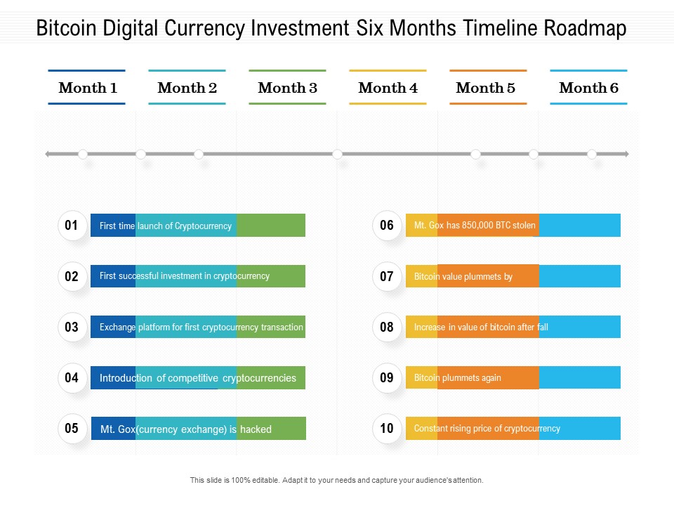 Bitcoin Digital Currency Investment Six Months Timeline Roadmap Diagrams