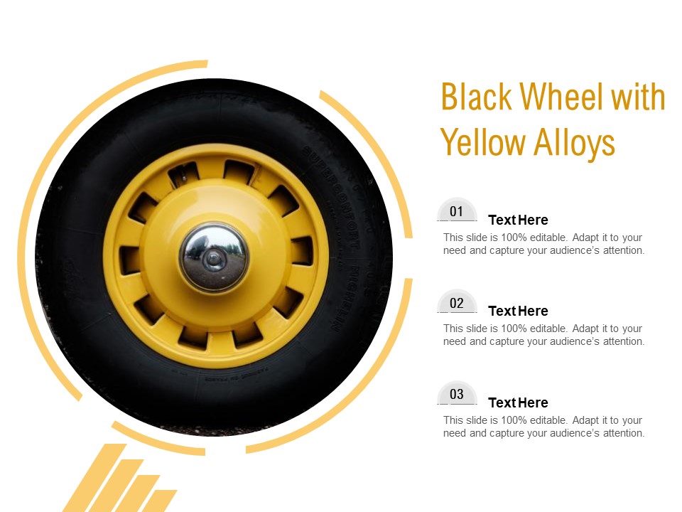 Black Wheel With Yellow Alloys Ppt PowerPoint Presentation Pictures Display